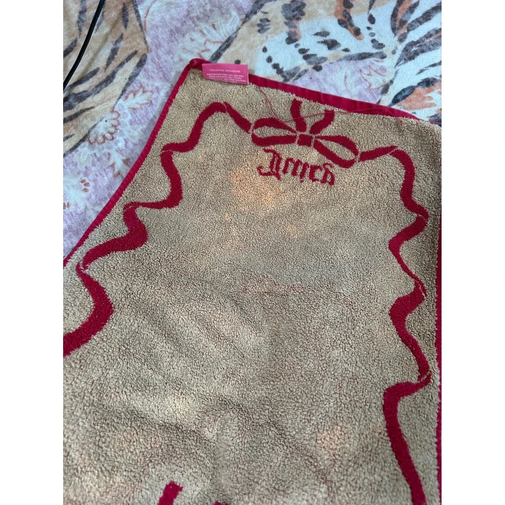 Juicy Couture Red Gold Bow Towel Set Hand Towel‎ Washcloth Cotton Viscose Home